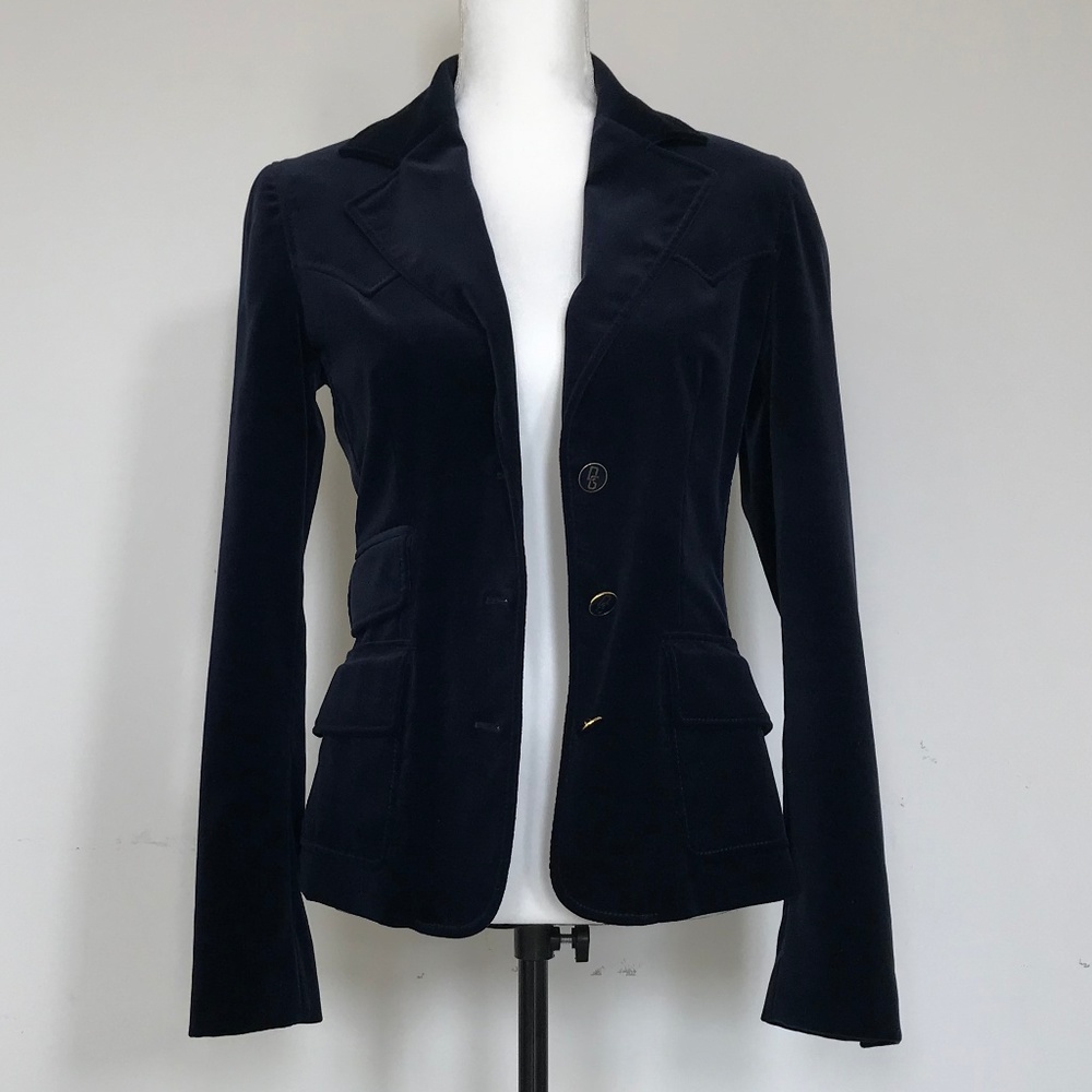 D&G Dolce & Gabbana Navy Blue Velvet Blazer